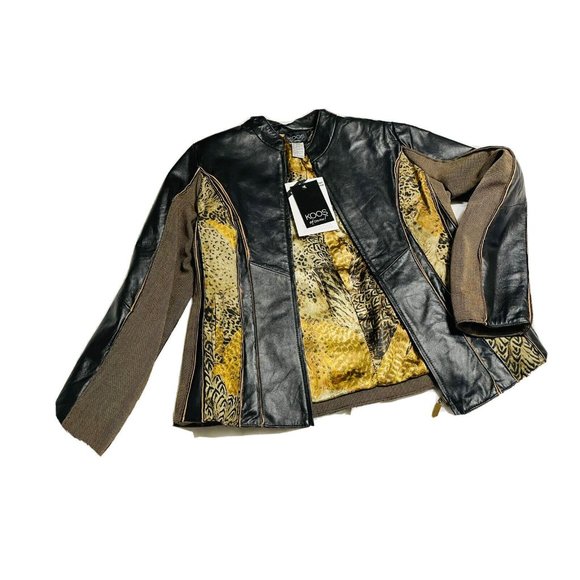 KOOS OF COURSE ART TO WEAR MOTO JACKET Tweed Animal Print Leather BLAZER Medium - Picture 7 of 11